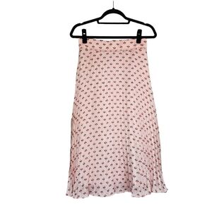 Ann Taylor Crinkle Fold Midi Skirt - Pink Fruit Pattern